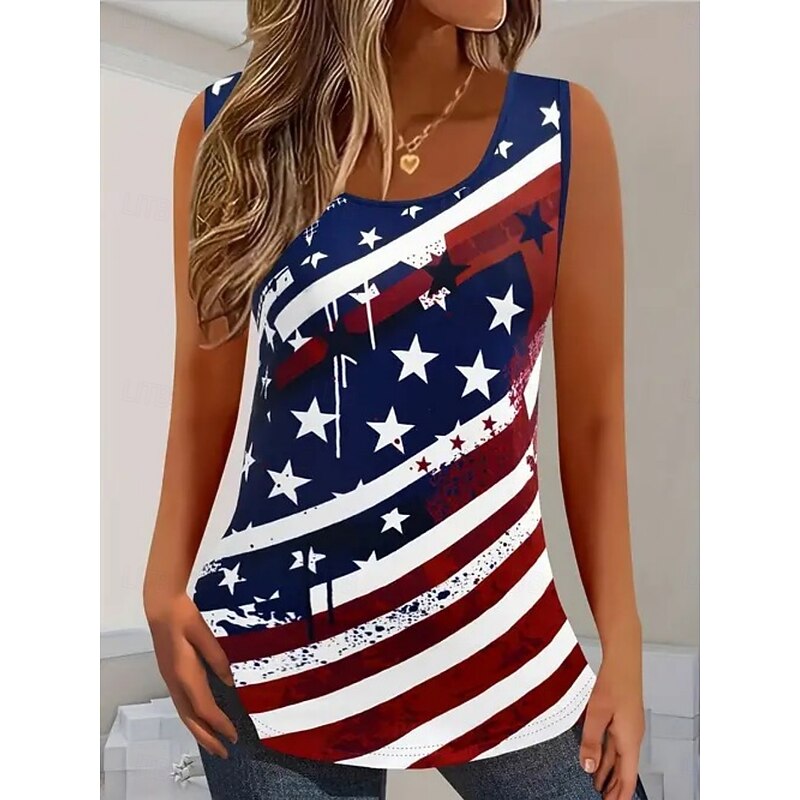 Women's Tank Top Flag Western Ethnic Sleeveless Crew Neck Regular Tops Daily Holiday Print Red Navy Blue Summer3