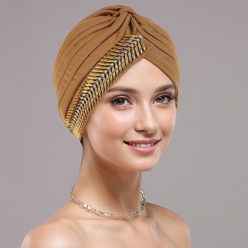 Headwear Polyester / Cotton Blend Floppy Hat Turbans Casual Church With Bows Sequin Headpiece Headwear