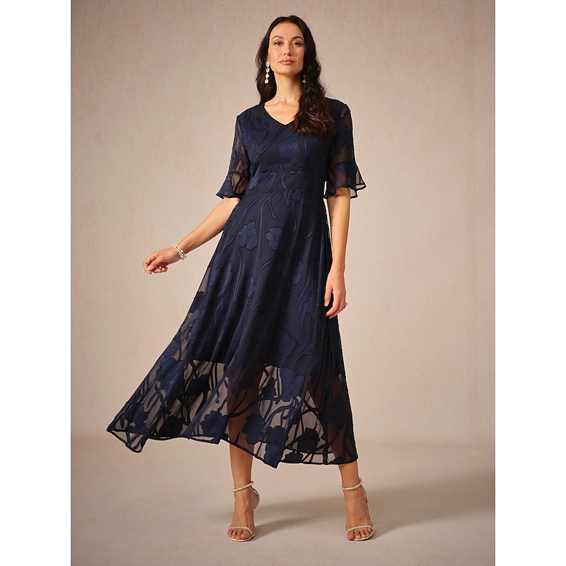 Women's Maxi Dress Cocktail Dress Wedding Guest Dress Semi Formal Dress A Line Dress Elegant Work Birthday Flutter Sleeve Wedding Guest Cocktail Party Formal Evening Regular Fit Solid Color Plain