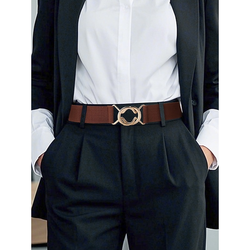 Women's Adjustable Elastic Waist Belt with Fashion Metal Buckle - Fashionable and Versatile - Suitable for Fashionable Women's Daily Wear and Casual Outings