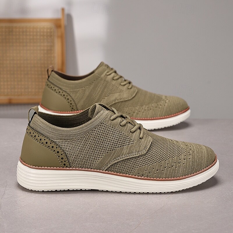 Men's Breathable Knit Brogue Sneakers - Casual Lace-Up Lightweight Shoes for Daily Wear & Walking3