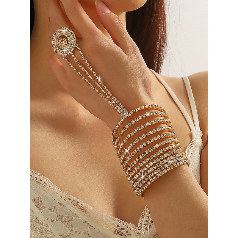 Luxury Rhinestone Hand Chain Bracelet with Ring – Sparkling Statement Jewelry for Women, Perfect for Weddings, Parties and Gala Events2