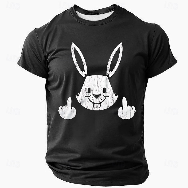 Men's Sarcastic Middle Finger Rabbit Graphic T-Shirt, Funny Short Sleeve Tee for Edgy Humor & Lifestyle3