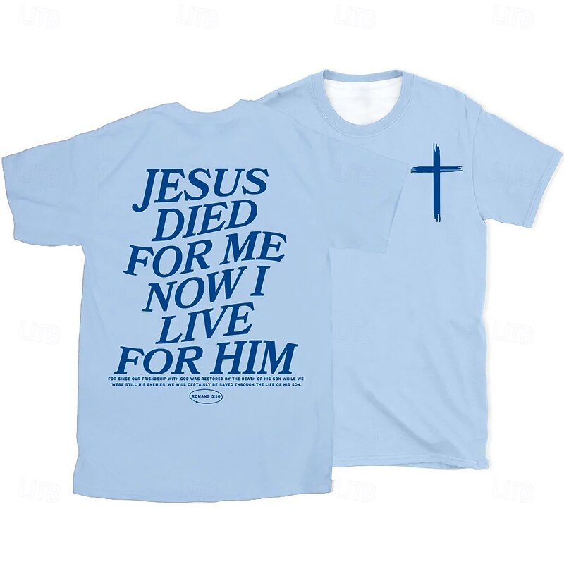 Easter Men's Jesus T Shirt Short Sleeve T shirt 3D Print Crew Neck Shirt Designer Casual Party Holiday Light Blue Black White Summer Spring Clothing Apparel S M L XL XXL XXXL3