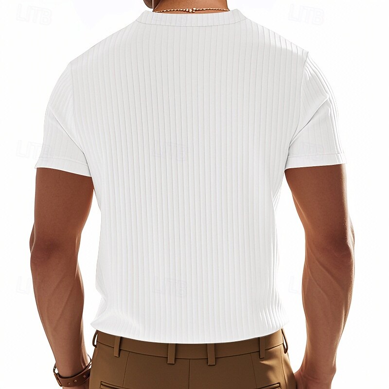 Men's Button T Shirt T Shirt Henley Shirt Tee Short Sleeve Henley Summer Spring Plain Fashion Designer Basic Jacquard Vacation Street Going out Black White Red Top Tee for Men2