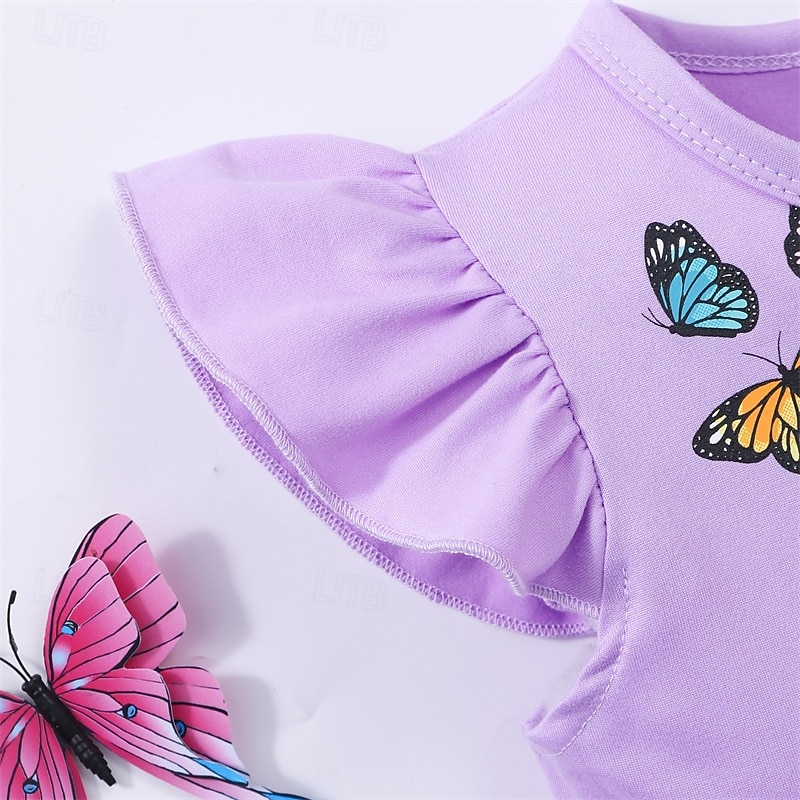 Kids Girls' Dress Butterfly Sleeveless Outdoor Casual Ruffle Fashion Adorable Polyester Knee-length Casual Dress A Line Dress Summer 4 years+ Pink Purple4
