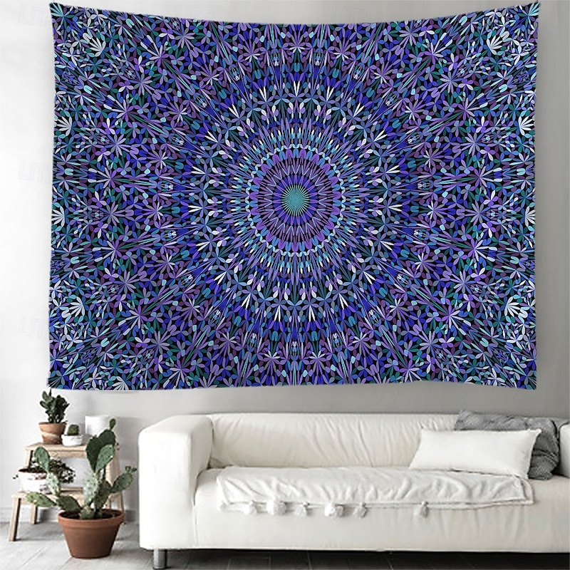 Mandala Bohemian Hanging Tapestry Wall Art Large Tapestry Mural Decor Photograph Backdrop Blanket Curtain Home Bedroom Living Room Decoration Blue2