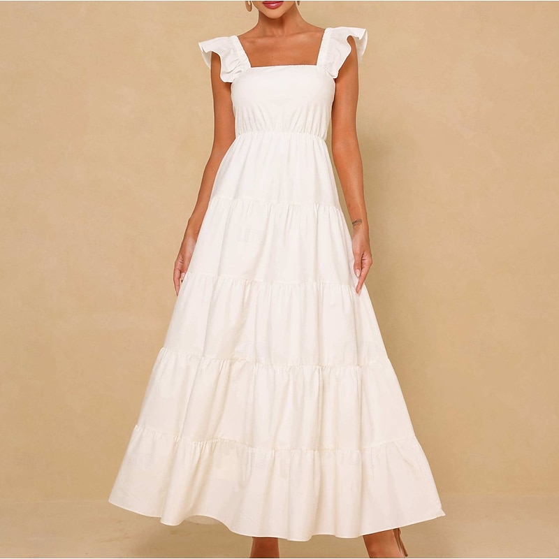 Retro Vintage Medieval Renaissance Midi Dress Flare Dress Flutter Sleeve Regency Inspired Fancy Dress Women's Carnival Valentine's Day Wedding Vacation Casual Daily Adults' Dress Spring & Summer