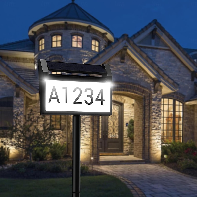 Solar Address Lights LED Illuminated Outdoor Address Plaque with Smart Control 3-Color in 1 Waterproof Solar Powered House Number Light with Stakes for Outside Home Yard Street House 1PC