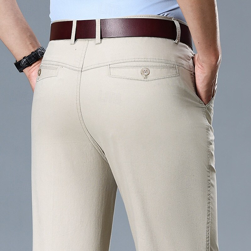 Men's Dress Pants Trousers Chinos Buttons Pocket Plain Comfort Formal Work Business Fashion Classic Style Black White Micro-elastic4