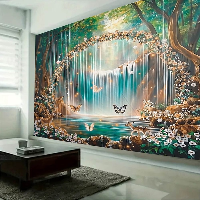 Plant Flowers And Butterfly Landscapes Tapestry Wall Art Large Tapestry Mural Decor Photograph Backdrop Blanket Curtain Home Bedroom Living Room Decoration