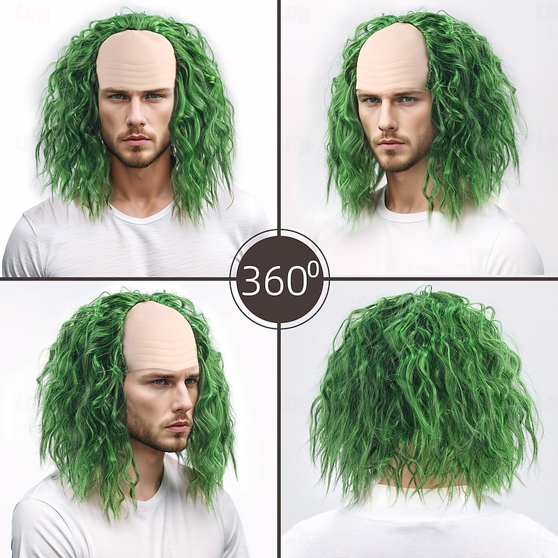 Synthetic Wig Wavy Curly Weave Asymmetrical With Headband Machine Made Wig 30 inch A1 Synthetic Hair Men's Classic Comfortable Color Gradient Green3