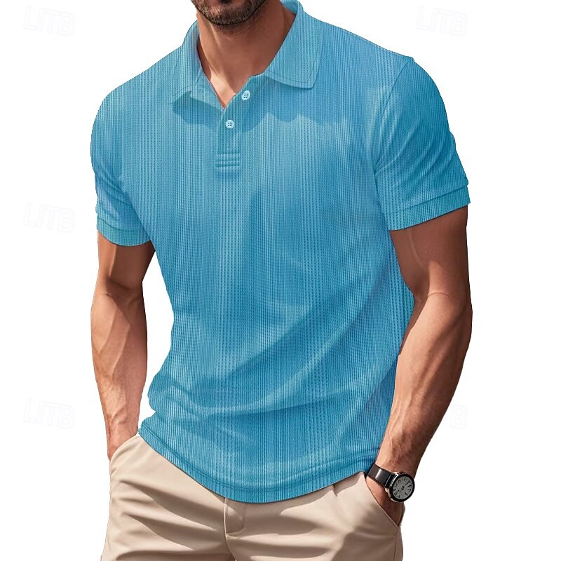 Men's Golf Shirt Golf Polos Shirts Work Casual Lapel Short Sleeve Basic Modern Plain Patchwork Buttons Summer Regular Fit claret Black White Light Grey Khaki Light Blue Golf Shirt3