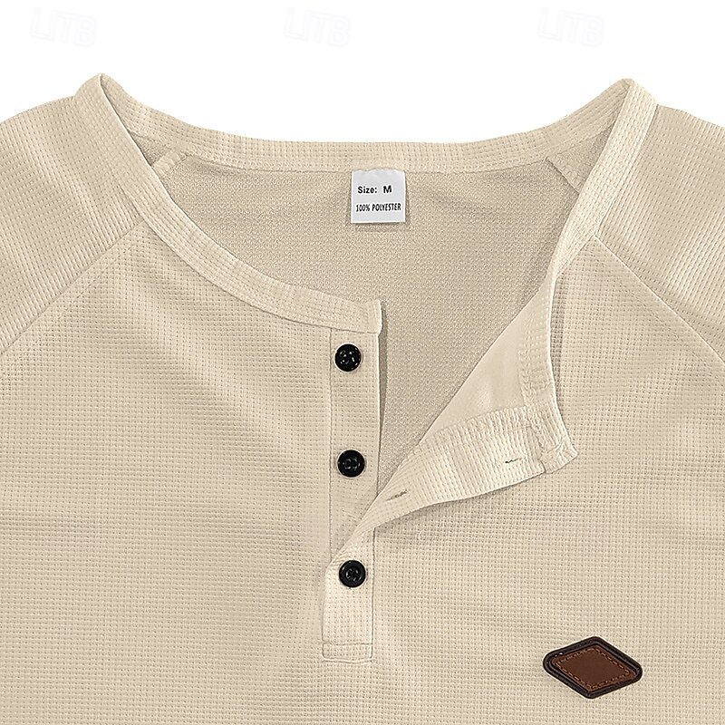 Men's Button T Shirt T Shirt Waffle Henley Shirt Henley Shirt Long Sleeve Henley Spring Fall Plain Fashion Designer Basic Buttons Vacation Street Going out Black White Royal Blue Top Tee for Men4
