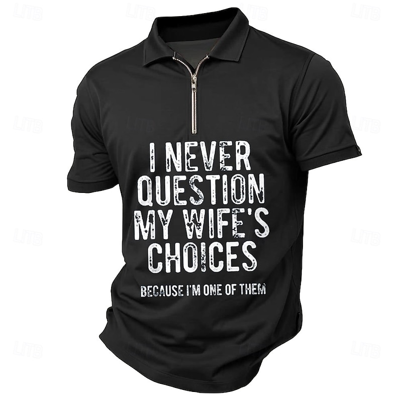 Men's Text Zip Polo Shirts Short Sleeve Polo Shirts Collared Shirts Casual Outdoor Athleisure 3D Print Summer Black Red Dark Green2