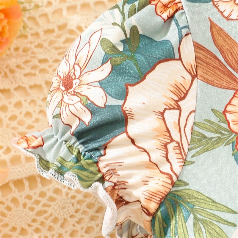 Kids Girls' Dress Flower Short Sleeve Outdoor Casual Fashion Daily Polyester Knee-length Casual Dress A Line Dress Summer 4 years+ Green4