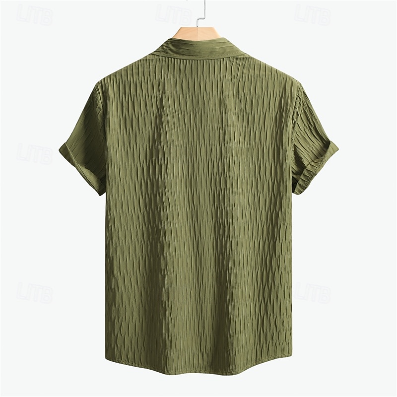 Men's Shirt Summer Shirt Casual Shirt Button Up Shirt Blue Green Gray Short Sleeve Plain Collar Daily Clothing Apparel Fashion Casual Comfortable2