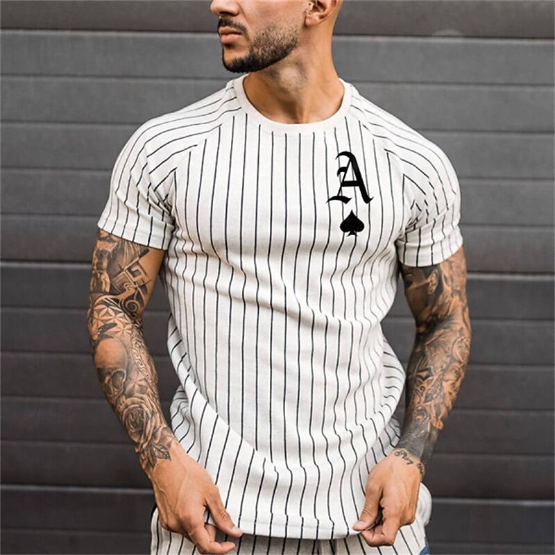 Men's Summer Tops Gym Shirt Fitness Shirt Crew Neck Short Sleeves Casual Daily Gym Quick dry High Stretch Sweat wicking Patchwork Striped White Red Hot Stamping Activewear Polyester4
