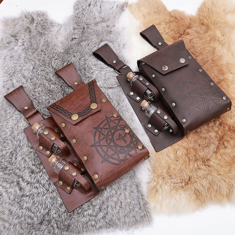 Retro Vintage Medieval Renaissance Waist Bag Rivet Fancy Dress Men's Halloween Carnival Masquerade Performance Halloween Masquerade Adults' Bag Magic Bottle2
