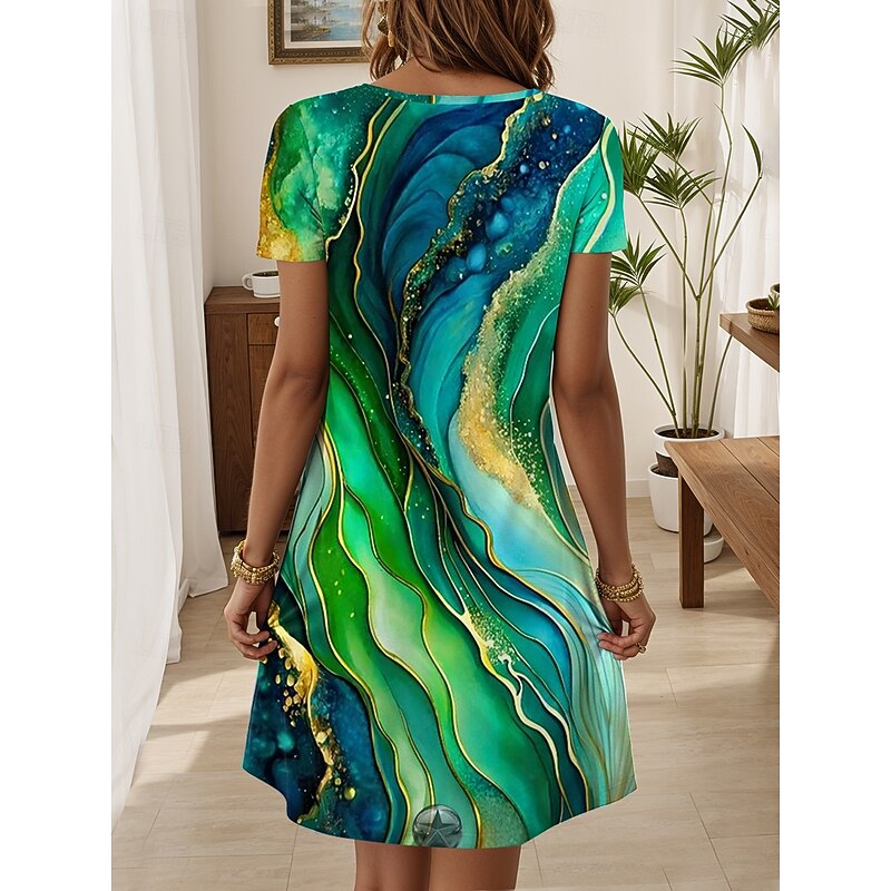 Women's Mini Dress T Shirt Dress Tee Dress A Line Dress Summer Dress Casual Daily Regular Fit Graphic Geometric Short Sleeve Crewneck Red Blue Dark Green Purple Summer Spring2