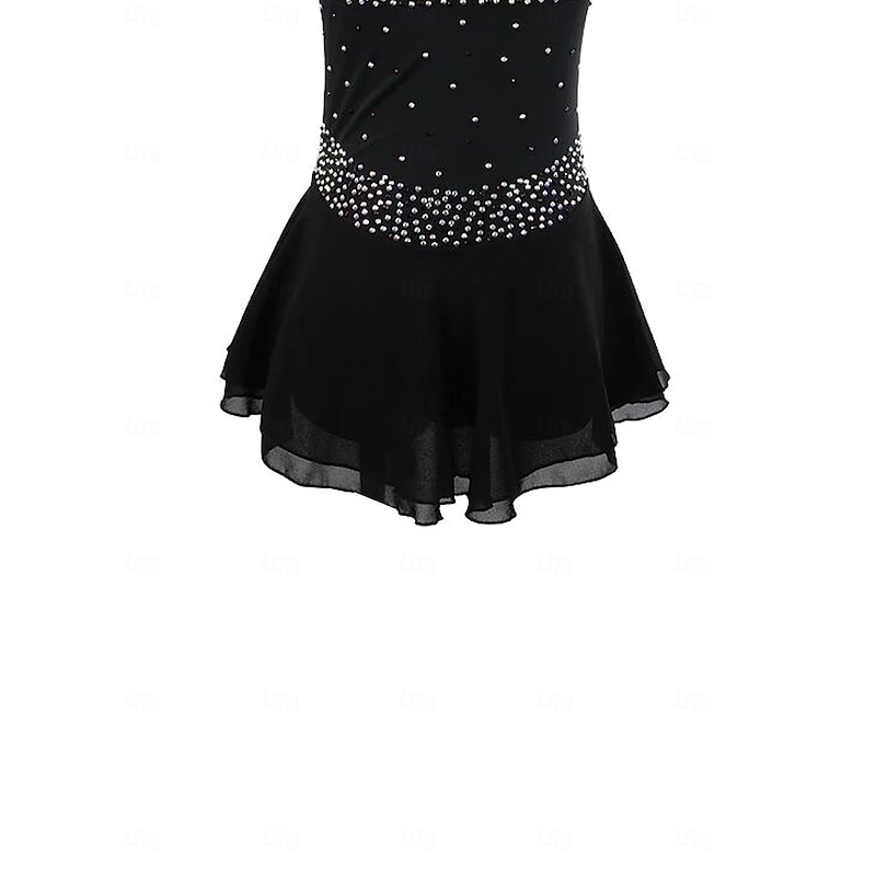 Figure Skating Dress Women's Girls' Ice Skating Dress Black Open Back Mesh Spandex Stretchy Training Practice Professional Skating Wear Thermal Warm Crystal / Rhinestone Sleeveless Ice Skating Figure3