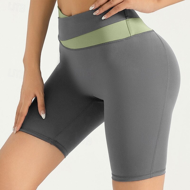 Women's Gym Shorts Yoga Shorts Workout Shorts Butt Lift Tummy Control High Waist Pilates Gym Workout Workout Shorts Color Block Light Coffee Black Blue Spandex Sports Activewear Stretchy Slim4
