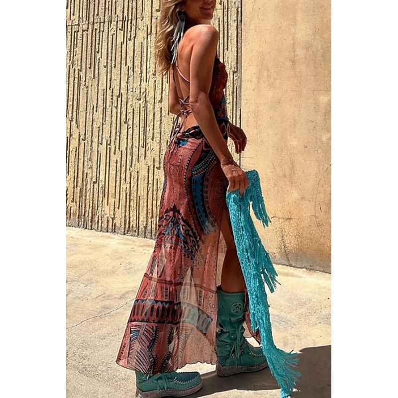 Women's Midi Dress Slip Dress Fashion Weekend Summer Dress Regular Fit Flower Sleeveless Spaghetti Strap Red Blue Brown Summer4