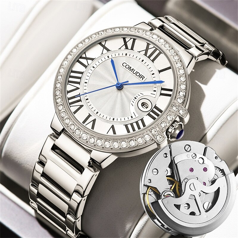 Women Men Quartz Watch Luxury Fashion Rhinestone Business Hollow Skeleton Luminous Calendar Waterproof Leather Stainless Steel Strap Watch2