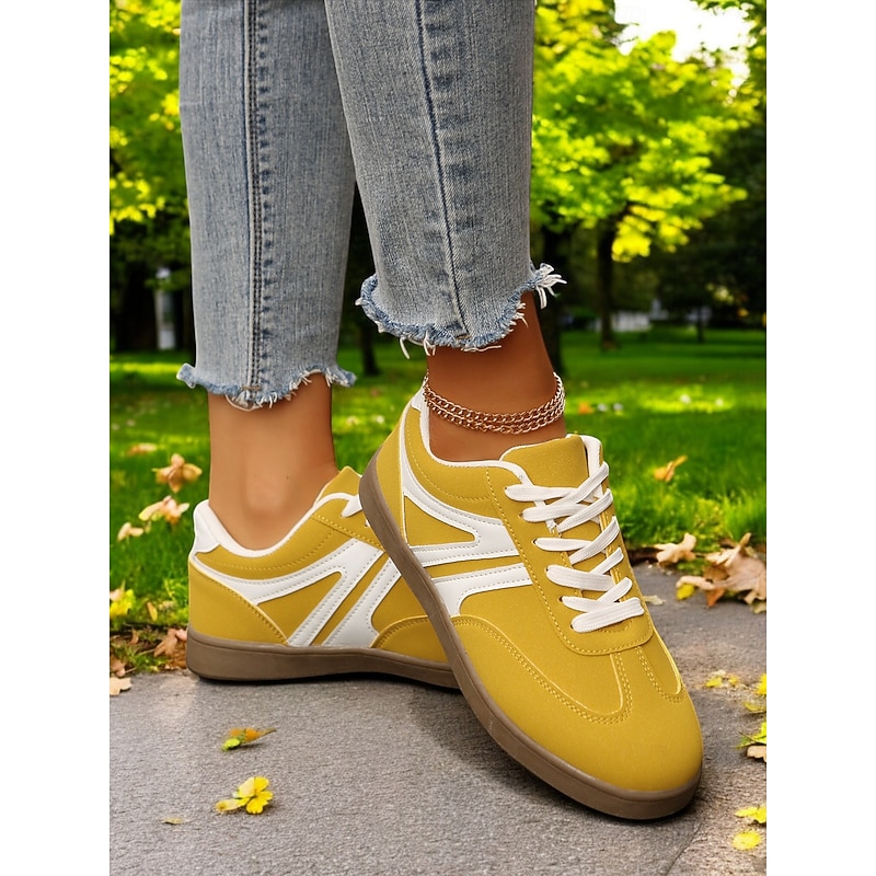 Retro Yellow Low-Top Sneakers for Women - Vintage Lace-Up Casual Shoes, Comfortable Daily Wear for Street & Outdoor Style3