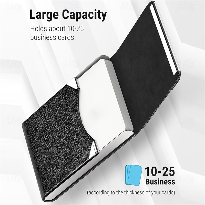 Business Card Holder PU Leather Business Card Case Pocket Card Holders Metal Slim Name Card Holder RFID Blocking Business Card Carrier with Magnetic Closure