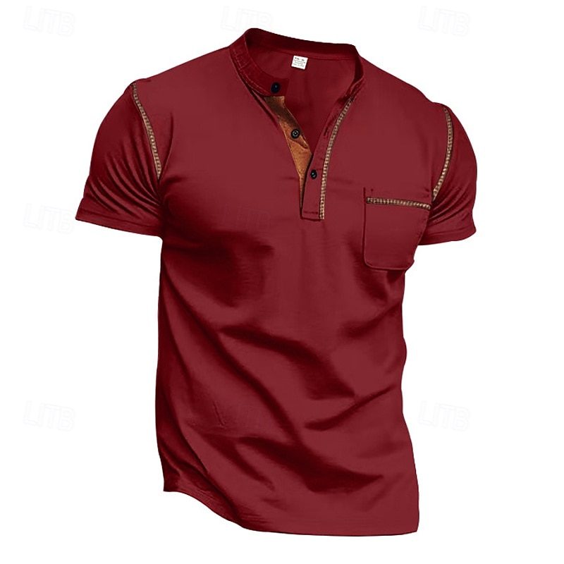 Men's Golf Shirt Golf Polos Shirts Work Casual Stand Collar Short Sleeve Basic Modern Color Block Patchwork Buttons Summer Spring Regular Fit Black White Wine Dark Navy Khaki Army Green Golf Shirt