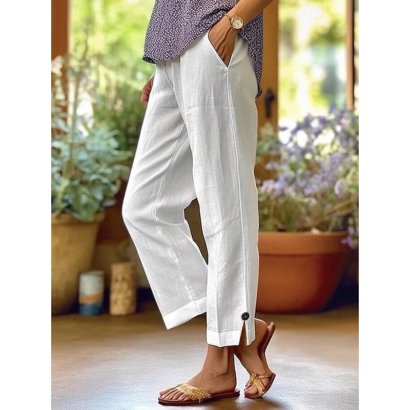Women's Cotton Linen Shorts Linen-Inspired Pants Cotton Linen Pants Casual Ankle-Length Natural Solid Colored Inelastic Depression Green White Pink Dark navy Summer Fall Loose Fit2