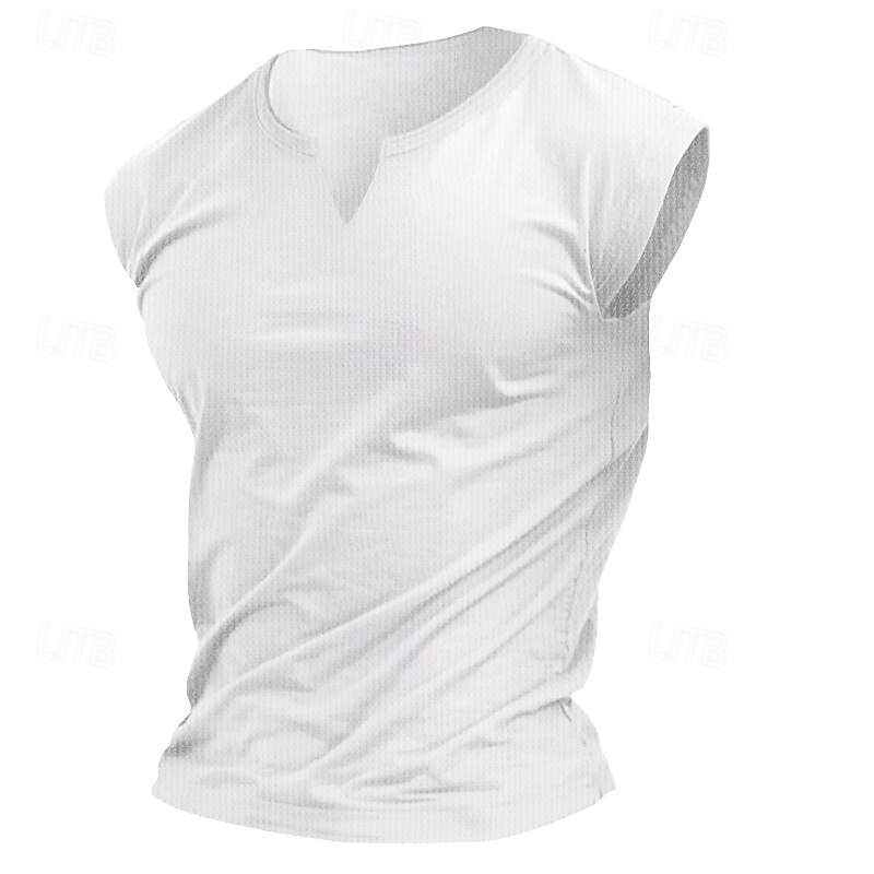 Men's Waffle Tank Top Tank Top Vest Undershirt Sleeveless V Neck Summer Plain Fashion Classic Comfortable Knitted Street Casual Sports White Yellow Light Blue Top Tee for Men2