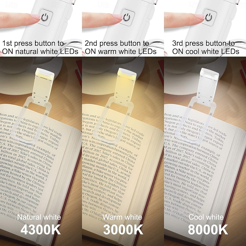 USB Rechargeable Book Light for Reading in Bed Clip-on LED Reading Lamps Portable Bookmark Lights for Kids Book Lovers Warm White Brightness Adjustable for Eye Protection (Pink White Black Blue)4