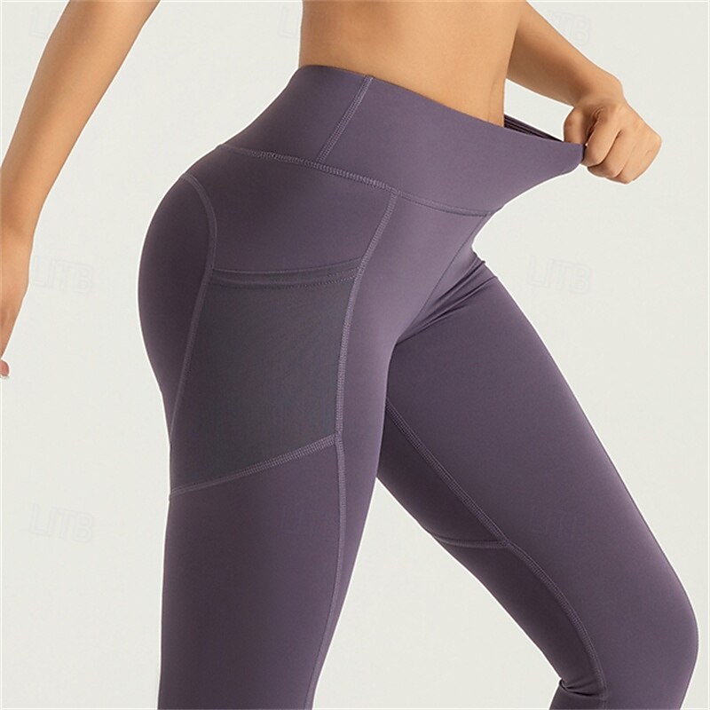 Women's Gym Shorts Yoga Shorts Workout Shorts Side Pockets Butt Lift Tummy Control High Waist Pilates Gym Workout Workout Capri Leggings Solid Color Dark Pink Black Pink Spandex Sports Activewear4