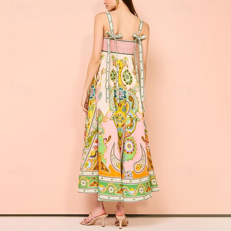 Women's Midi Dress Floral Dress Slip Dress Print Dress Fashion Classic Outdoor Going out Weekend Regular Fit Flower Sleeveless Spaghetti Strap Green Summer4