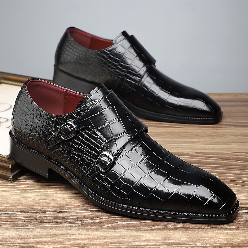 Elegant Men's Navy Blue Crocodile Embossed Faux Leather Monk Strap Shoes - Premium Choice for Corporate Events and Weddings3