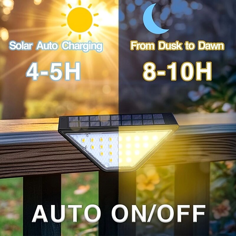 4 Pcs LED Solar Step Landscape Lights Outdoor Fence Light Waterproof Wall Light 24LEDs Home Garden Pathway Lighting Decoration3