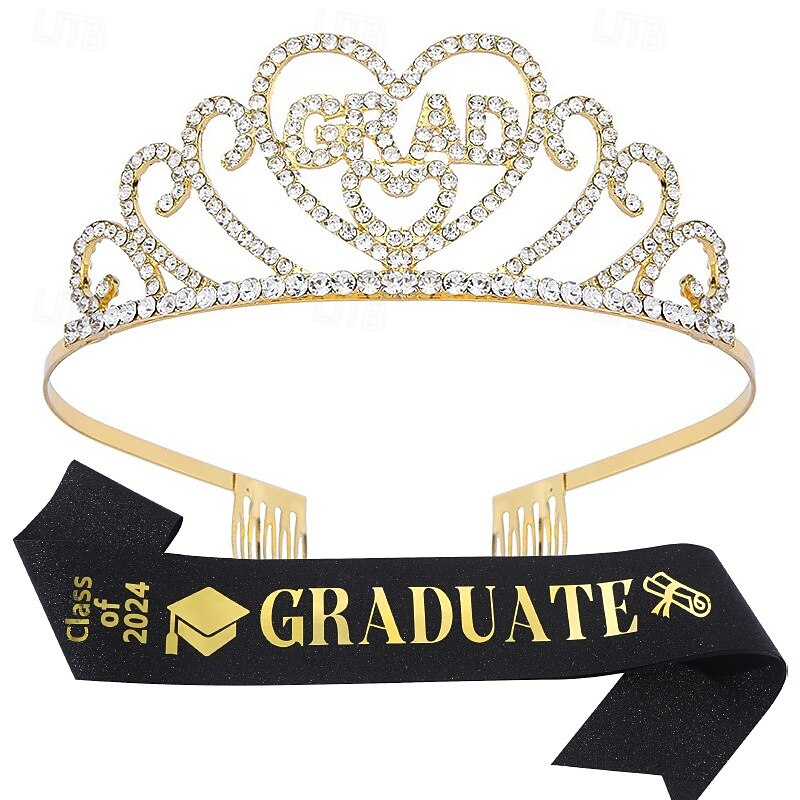 Graduation Crown and Stole Sash Set, Graduation Party Supplies Kit, 2025 Graduation Party GRADUATED Tiara, Rhinestone Letter Headpiece, Alloy Sash and Crown 2-Piece Set4