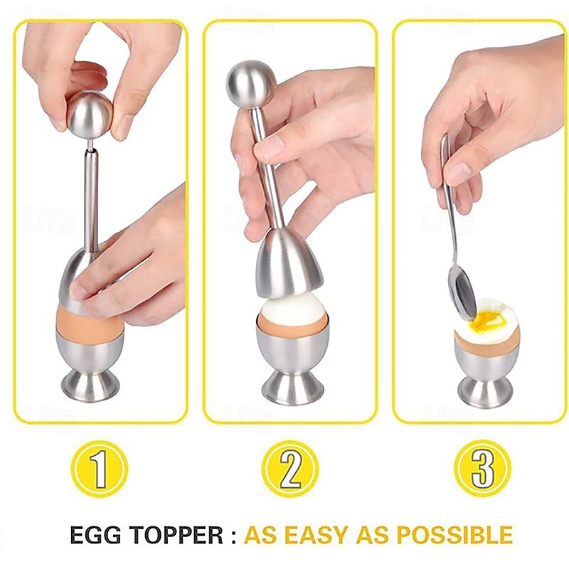 Egg Shell Opener Set  2 Pcs Egg Cups for Soft Boiled Eggs & 2 Pcs Spoons Rust-Resistant Stainless Steel Fits Any Size - Ergonomic Design Adjustable Effort for Effortless & Precise Cracking2