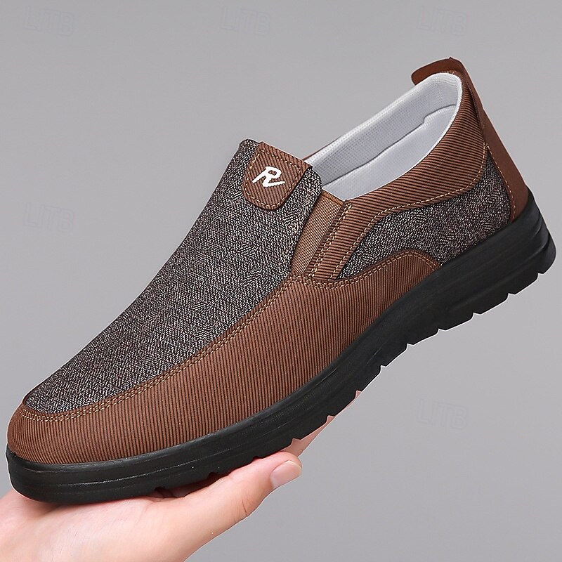 Men's Brown Casual Slip-On Shoes with Textured Fabric, Comfortable and Stylish for Daily Wear and Office Use4