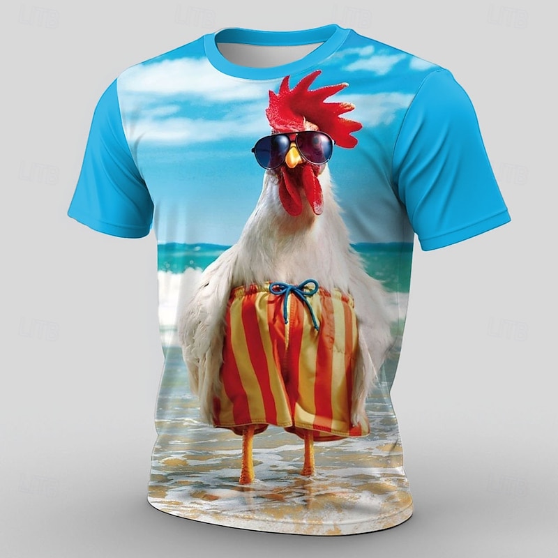 Men's Animal Funny T Shirt Short Sleeve T shirt 3D Print Crew Neck Shirt Exaggerated Designer Party Casual Holiday Blue 3# Blue 2# Blue 1# Summer Spring Clothing Apparel S M L XL XXL XXXL