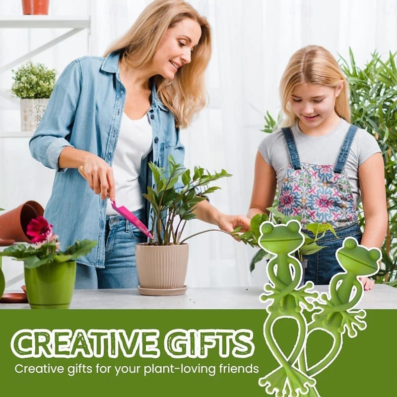 Green Frog Plant Supports Set Frog Plant Stand, Cute Frog Flower Pot Hugger Plant Climbing Fixture Clips, Multipurpose Frog Planter Decor Plant Vine Traction2