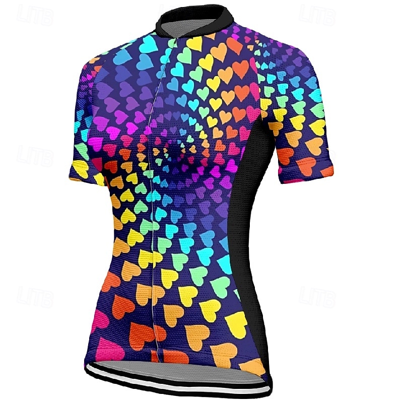 Women's Cycling Jersey Heart Gradient Short Sleeve Bike Tee Tshirt Jersey with 3 Rear Pockets Mountain Bike MTB Quick Dry Anatomic Design Wicking Breathable Sports Blue Purple Clothing Apparel