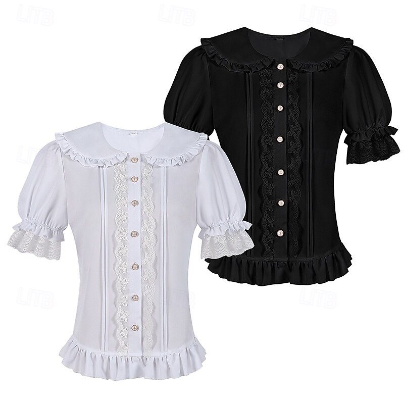 Retro Vintage Rococo Renaissance Blouse / Shirt Lace Bow Solid Color Fancy Dress Women's Pirate Royal Steampunk Masquerade Casual Daily Adults' Blouse