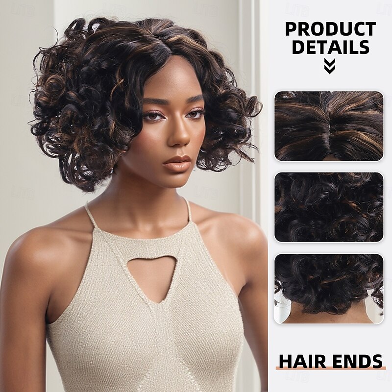 Synthetic Wig Curly Afro Curly Layered Haircut Braid Machine Made Wig 12 inch A1 Synthetic Hair Women's Fashionable Design Classic Comfortable Black