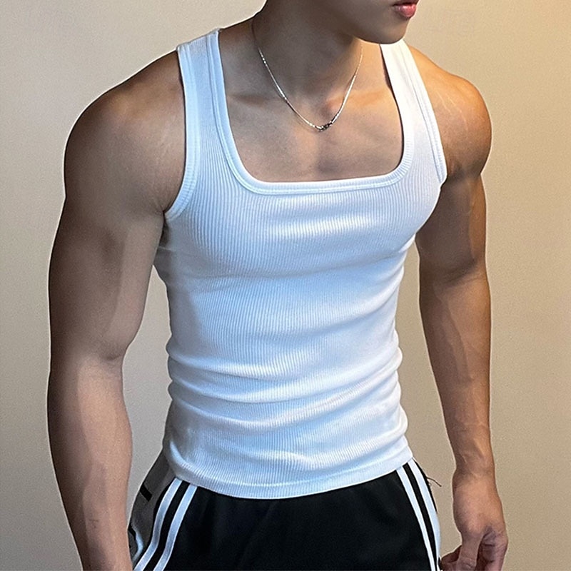 Men's Tank Top Vest Top Undershirt Sleeveless Shirt Sleeveless Square Neck Summer Plain Fashion Designer Basic Vacation Street Going out Black White Top Tee for Men2