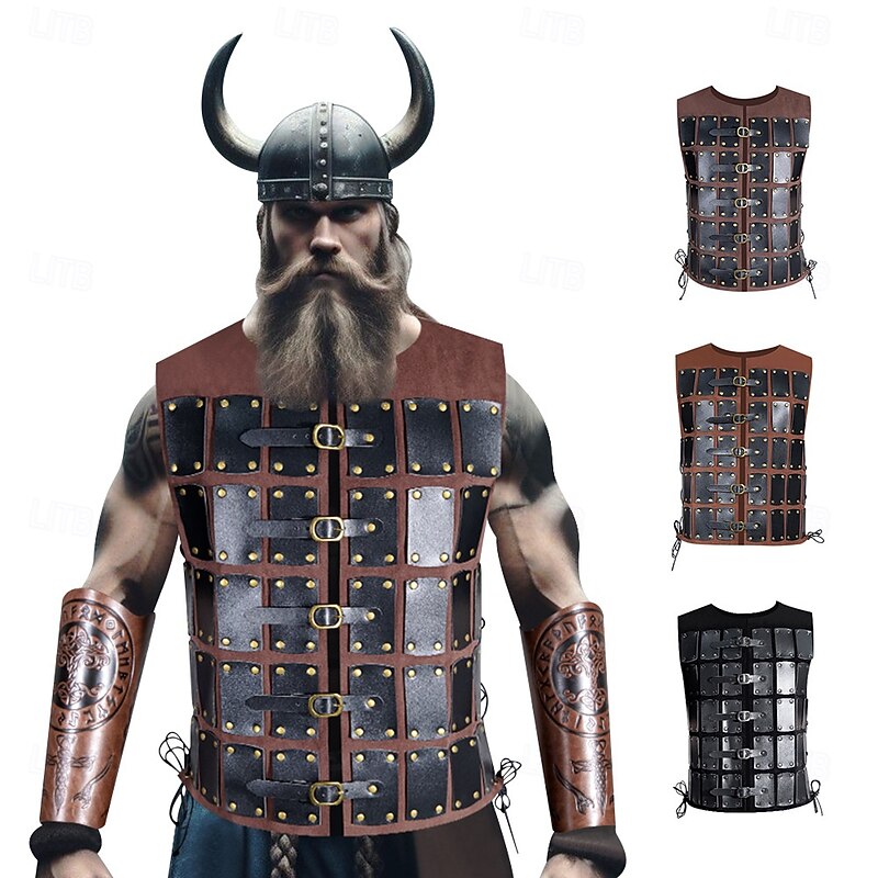 Retro Vintage Medieval Renaissance Armor Vest Chest Guard Warrior Viking Fancy Dress Men's Viking Halloween Carnival Performance Party LARP Adults' Vest