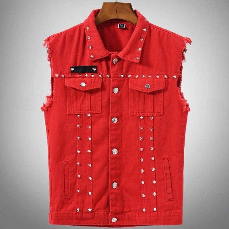 Retro Vintage Punk & Gothic 1980s Motorcycle Vest Denim Vest Bikers Rocker Rivet Solid Color Fancy Dress Women's Masquerade Party Adults' Spring & Summer