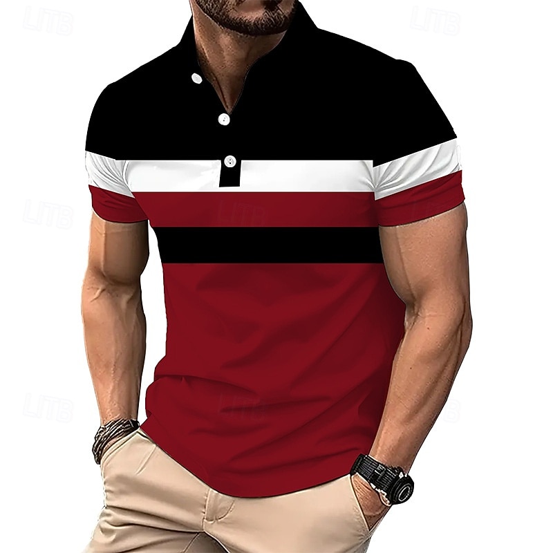 Men's Golf Shirt Golf Polos Shirts Work Casual Lapel Short Sleeve Basic Modern Color Block Patchwork Buttons Summer Spring Regular Fit White Red Navy Blue Gray Golf Shirt4